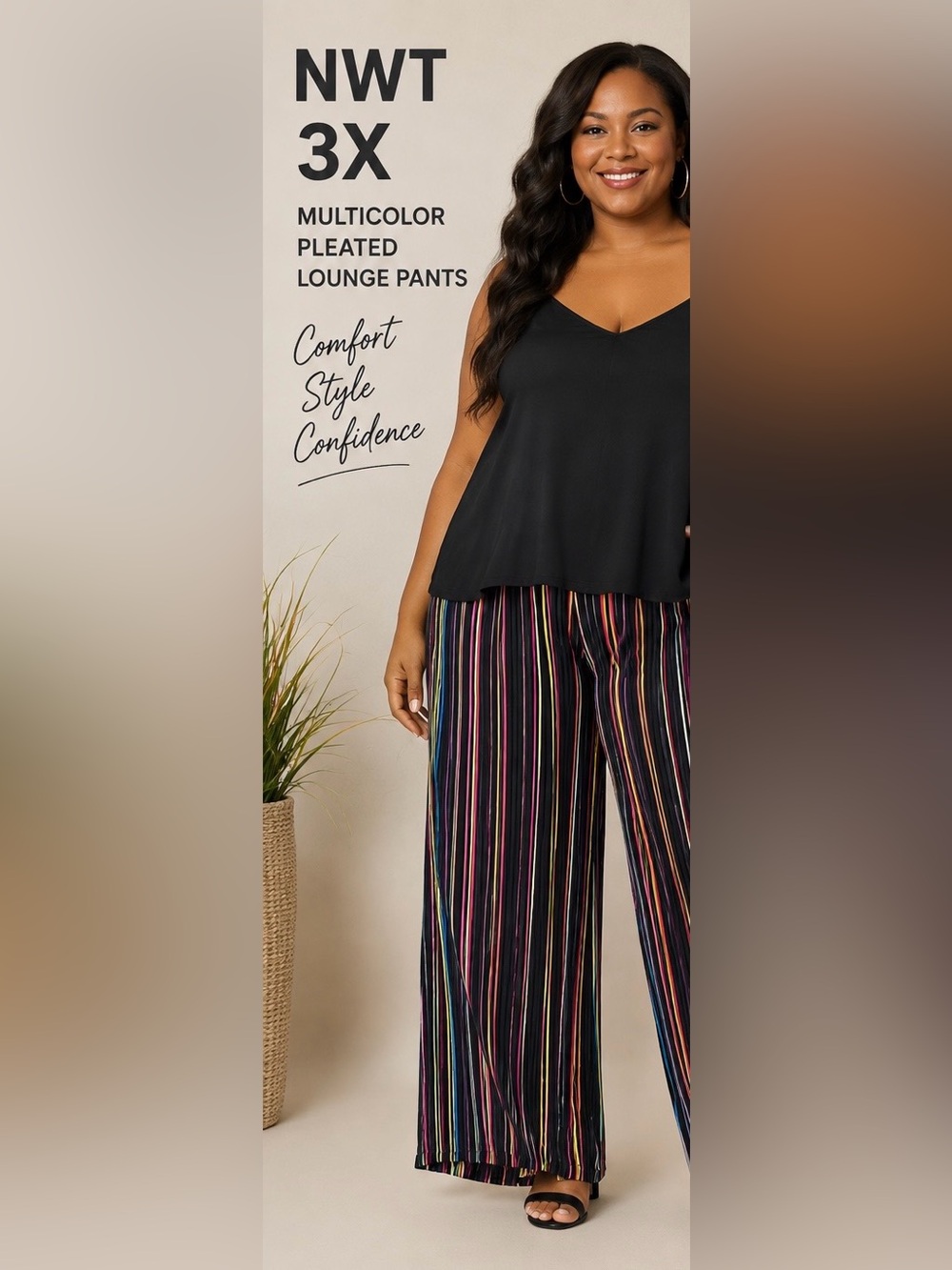 NWT Studio 1886 Pleated Wide Leg Crop Pants Colorful Stripe Pull On 3X